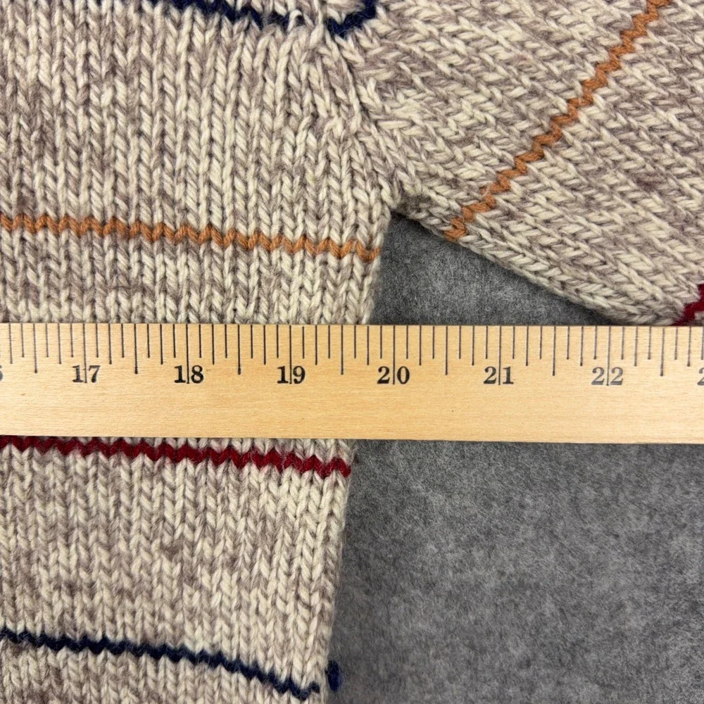 VTG White Hawk Striped Sweater Mens Large Chunky Knit Mock Neck 80s Ski Cabin